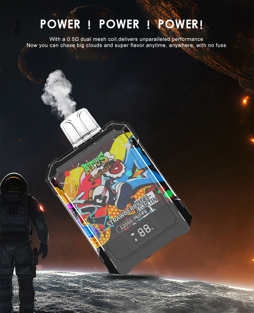 DE013A 12000 Puffs Vape descartável com ecrã LED e fluxo de ar ajustável ATVS Vape
