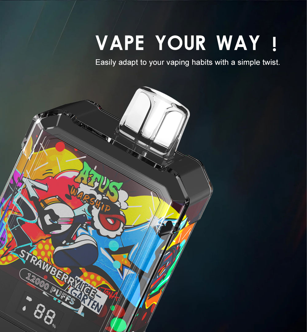 DE013A 12000 Puffs Vape descartável com ecrã LED e fluxo de ar ajustável ATVS Vape