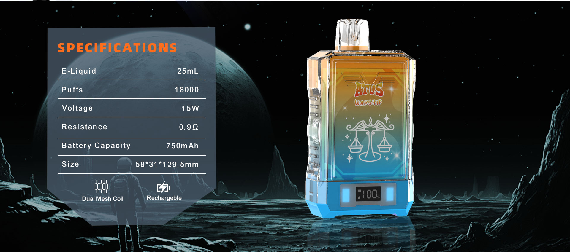 DE015 18000 Puffs Vape descartável com ecrã LED e fluxo de ar ajustável