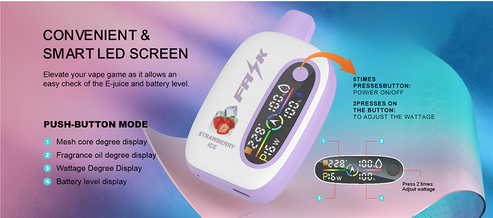 DE016 25000 Puffs Vape descartável com ecrã LED e fluxo de ar ajustável ATVS Vape