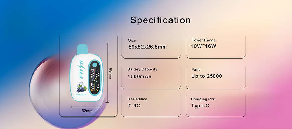 DE016 25000 Puffs Vape descartável com ecrã LED e fluxo de ar ajustável ATVS Vape