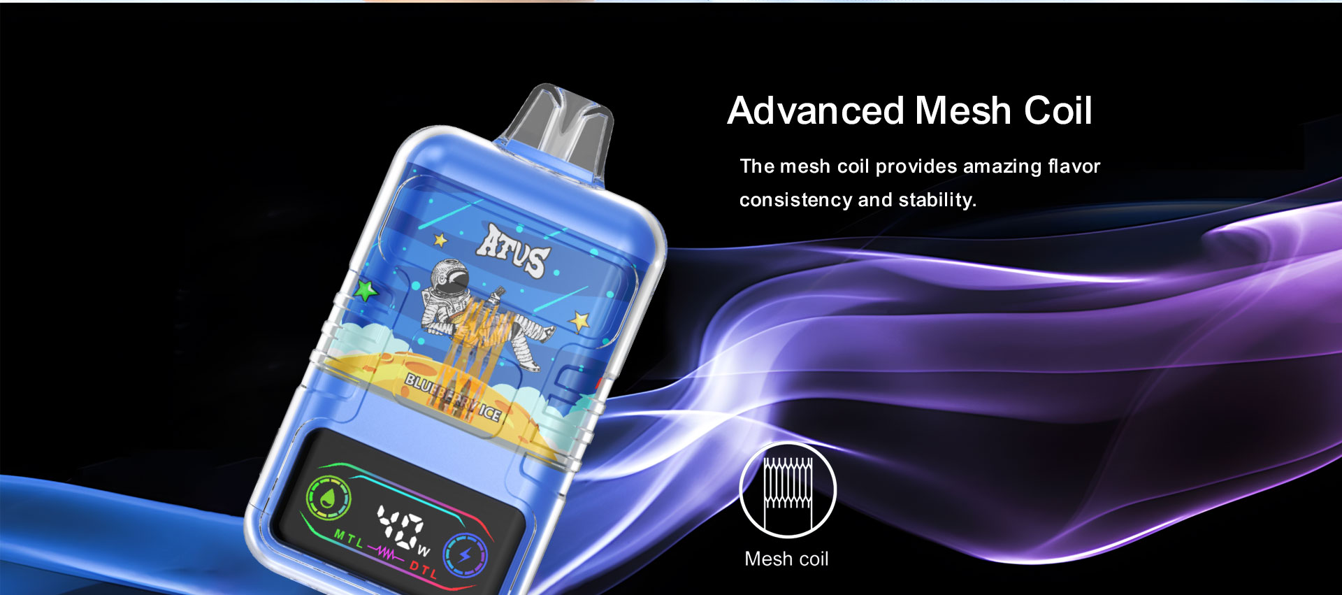 DE021 Vape Descartável 25000 Puffs com Display LED e Bobine Mesh com Duplo Fluxo de Ar MTL DTL ATVS Vape