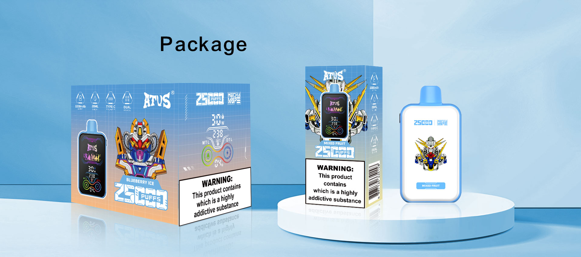 DE022 25000 Puffs 28ml Vape Descartável com Ecrã Touchscreen Recarregável e Fluxo de Ar Ajustável ATVS Vape