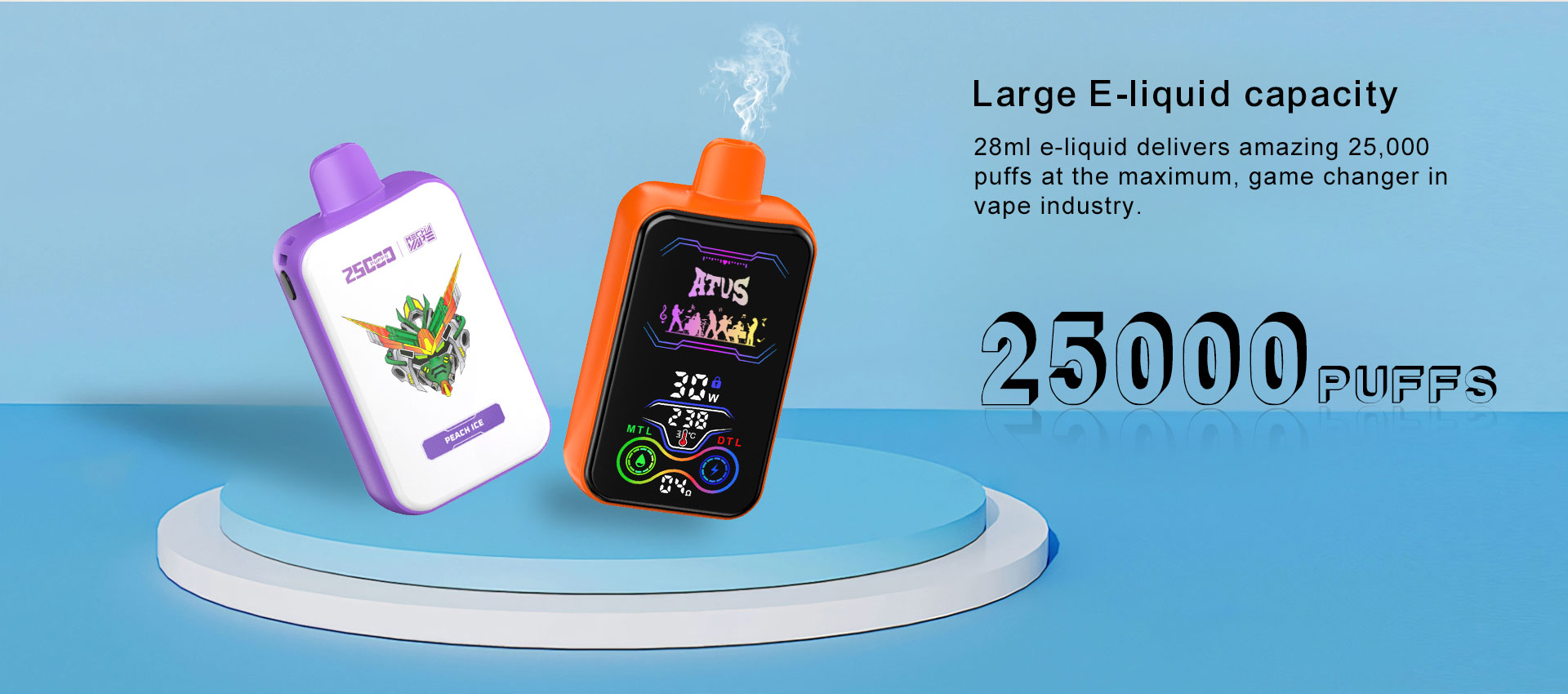 DE022 25000 Puffs 28ml Vape Descartável com Ecrã Touchscreen Recarregável e Fluxo de Ar Ajustável ATVS Vape