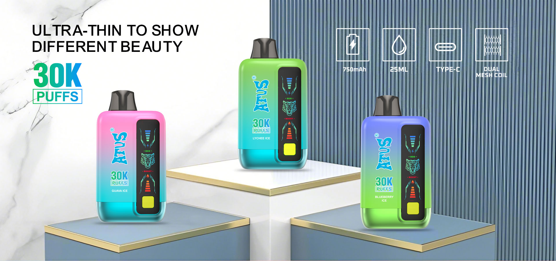 DE026 30000 Puffs Vape Descartável com Ecrã Touchscreen Recarregável e Fluxo de Ar Ajustável ATVS Vape