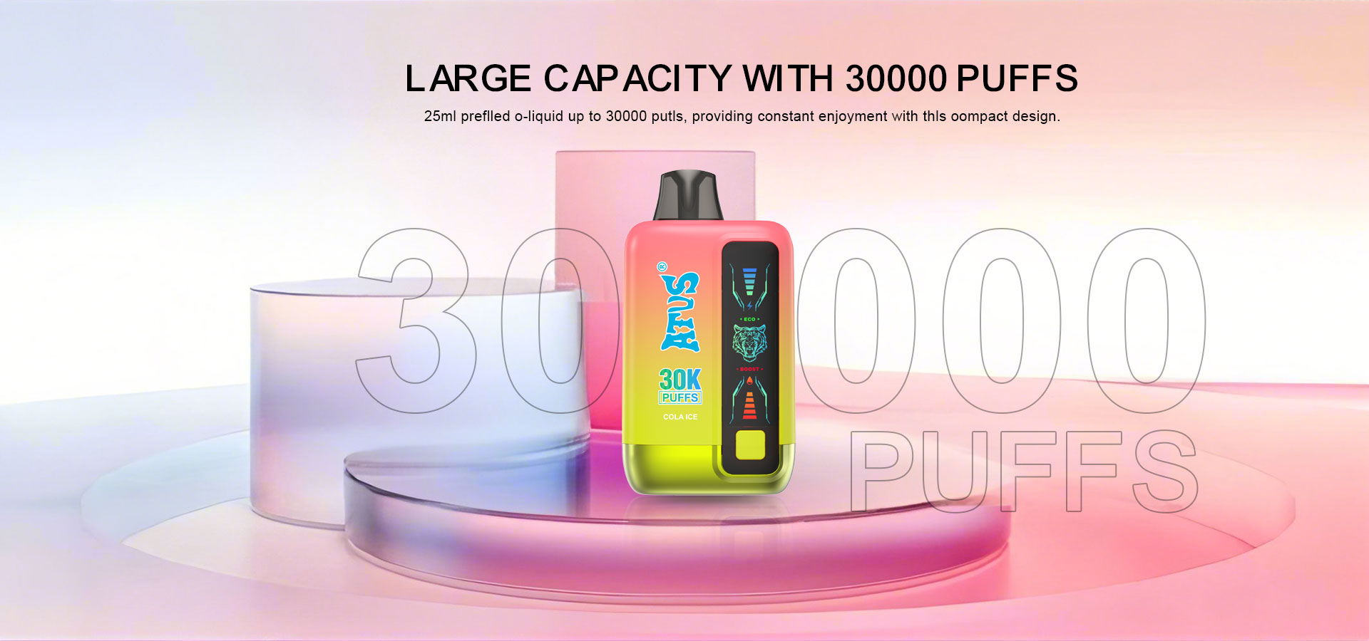 DE026 30000 Puffs Vape Descartável com Ecrã Touchscreen Recarregável e Fluxo de Ar Ajustável ATVS Vape