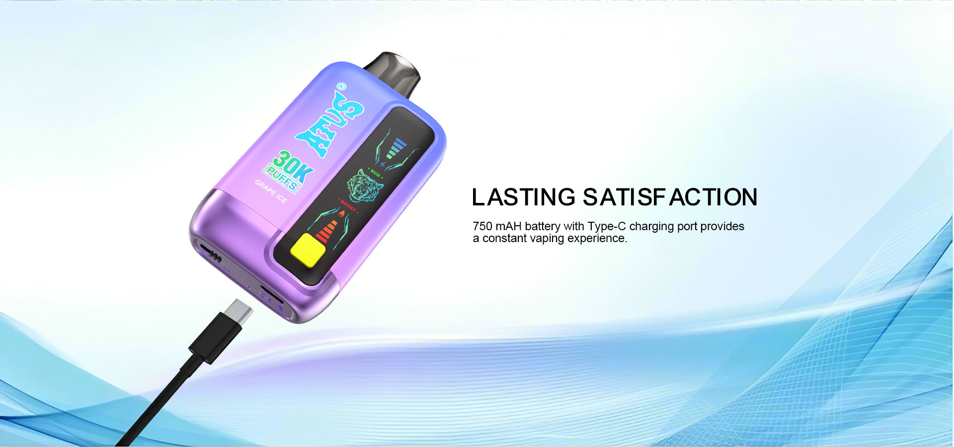 DE026 30000 Puffs Vape Descartável com Ecrã Touchscreen Recarregável e Fluxo de Ar Ajustável ATVS Vape