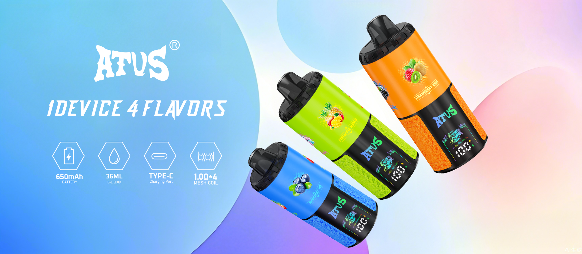 DE030 60000 Puffs Vape Descartável Quatro em Um Sabor Ajustável com Ecrã Inteligente e Carregamento Rápido ATVS Vape