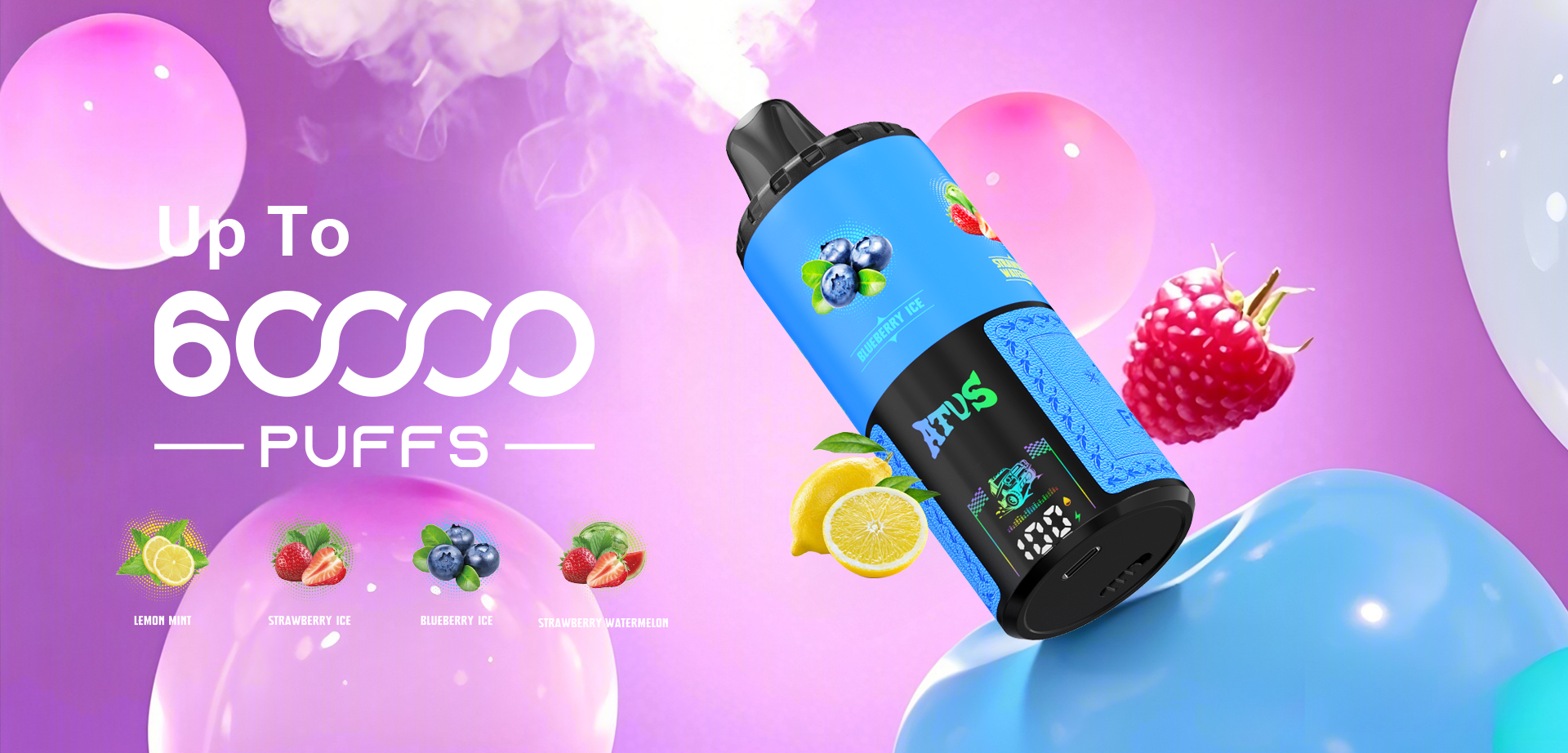 DE030 60000 Puffs Vape Descartável Quatro em Um Sabor Ajustável com Ecrã Inteligente e Carregamento Rápido ATVS Vape